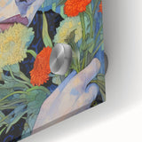 Electric Wall Art: Red-Haired Woman with Flowers Vibrant Art Print