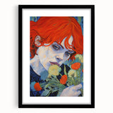 Electric Wall Art: Red-Haired Woman with Flowers Vibrant Art Print