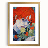 Electric Wall Art: Red-Haired Woman with Flowers Vibrant Art Print