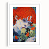 Electric Wall Art: Red-Haired Woman with Flowers Vibrant Art Print