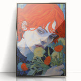 Electric Wall Art: Red-Haired Woman with Flowers Vibrant Art Print