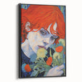 Electric Wall Art: Red-Haired Woman with Flowers Vibrant Art Print