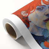 Electric Wall Art: Red-Haired Woman with Flowers Vibrant Art Print