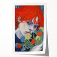 Electric Wall Art: Red-Haired Woman with Flowers Vibrant Art Print