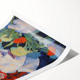 Electric Wall Art: Red-Haired Woman with Flowers Vibrant Art Print