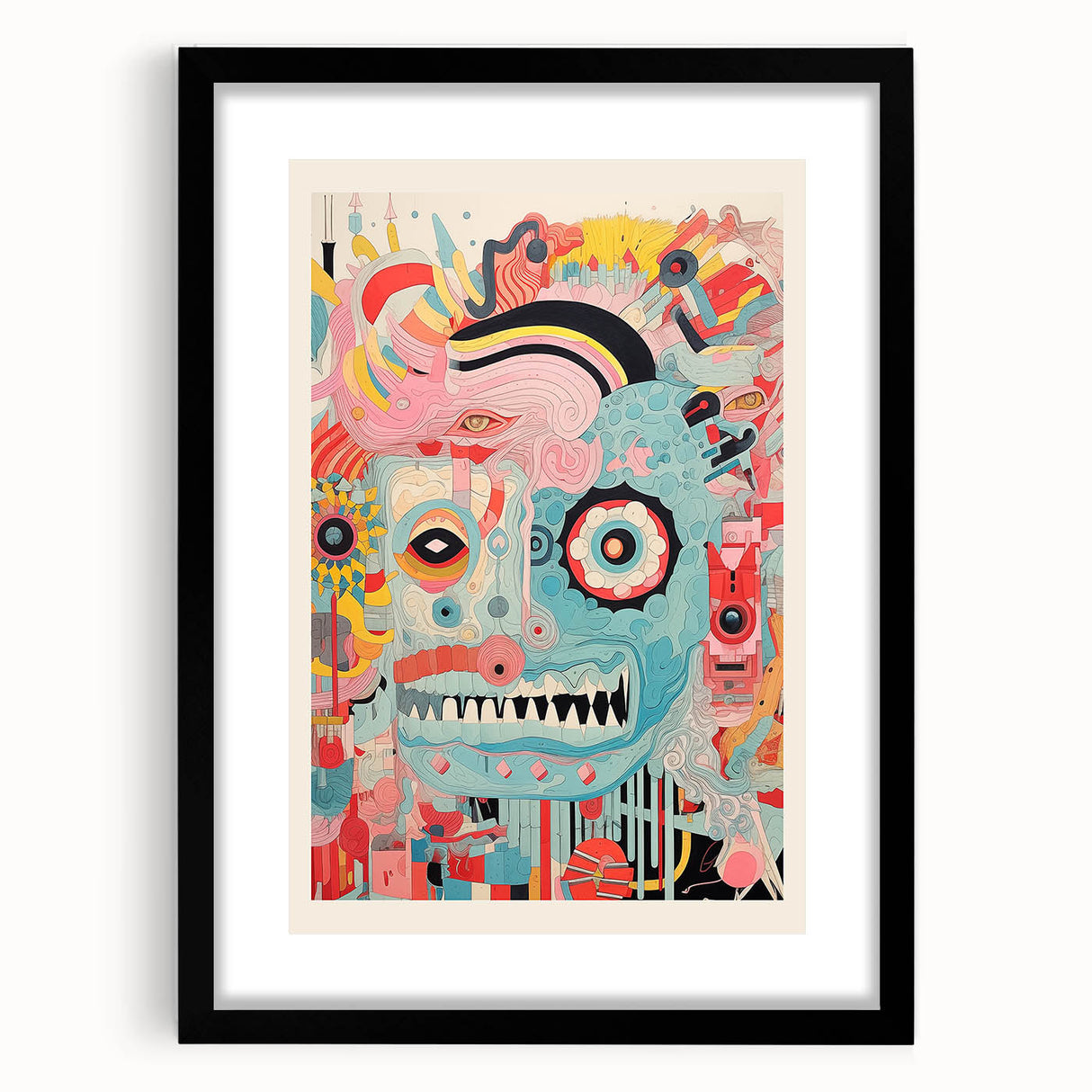Abstract Electric Wall Art – Bold Vibrant Electric Monster Face Print