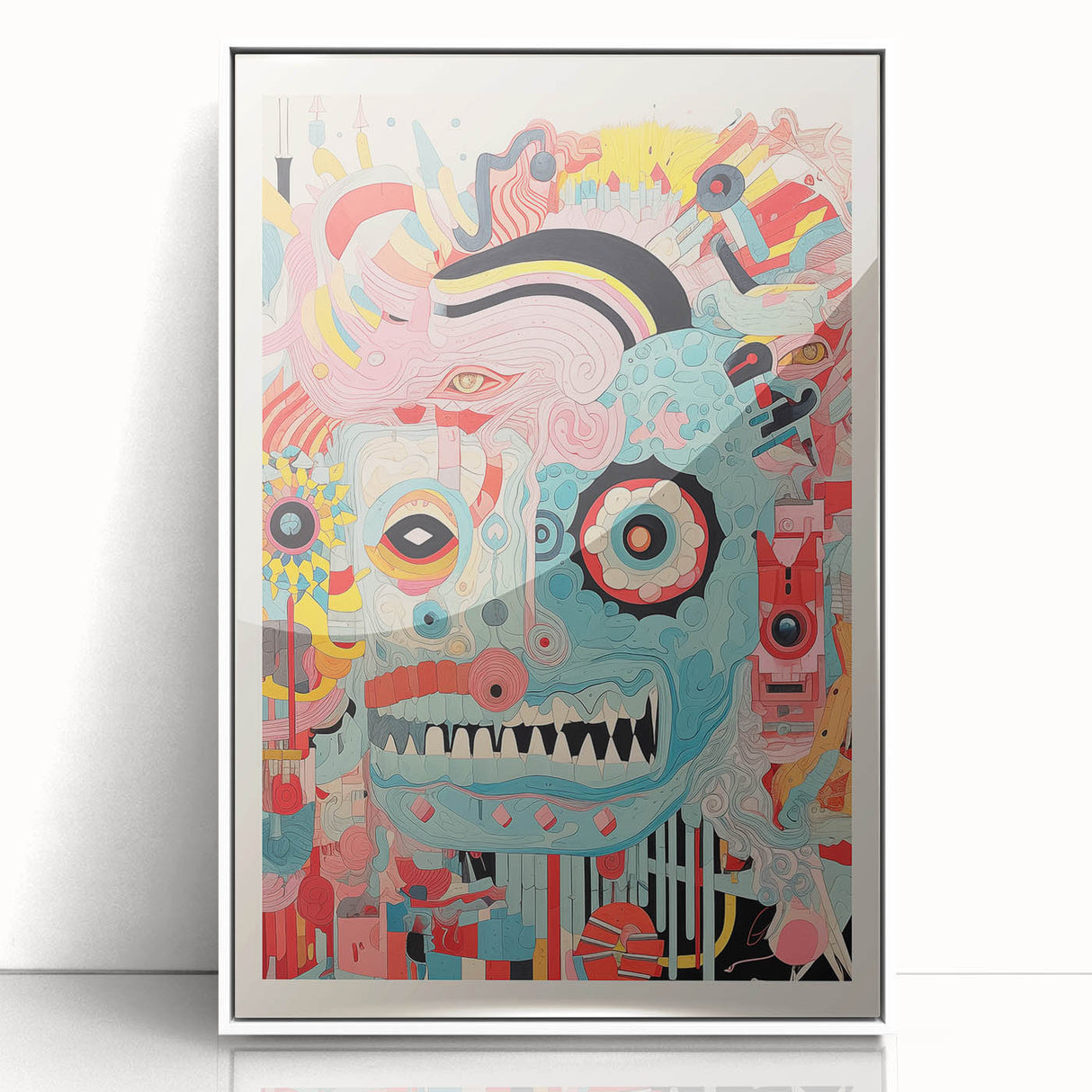 Abstract Electric Wall Art – Bold Vibrant Electric Monster Face Print
