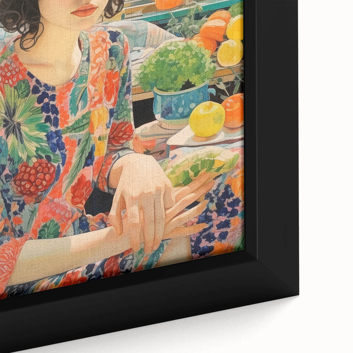 Electric Wall Art – Vibrant Floral Portrait Print of Woman in Garden
