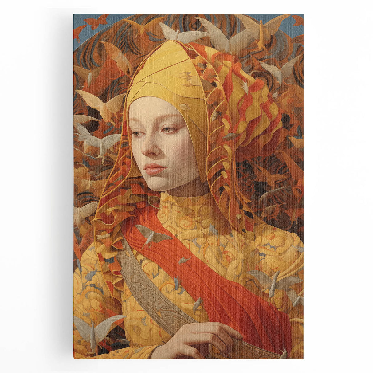 Electric Wall Art – Vibrant Portrait of Woman with Birds Electric Art Print