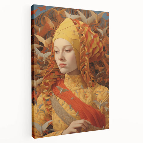 Electric Wall Art – Vibrant Portrait of Woman with Birds Electric Art Print