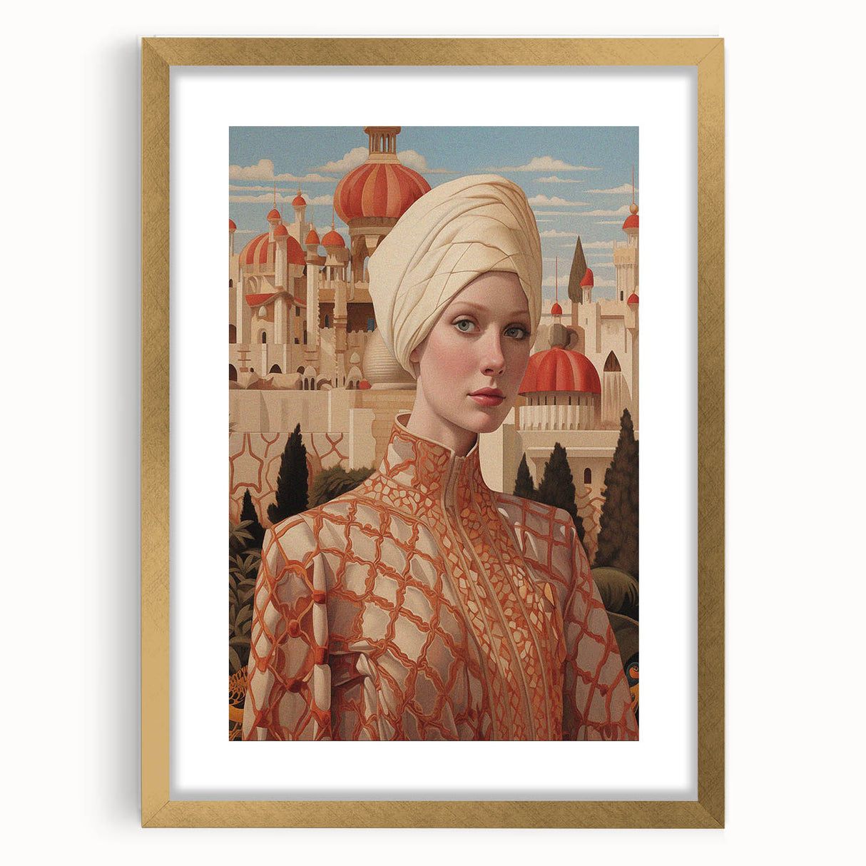 Electric Wall Art – Regal Portrait of Woman in Desert Palace Electric Print