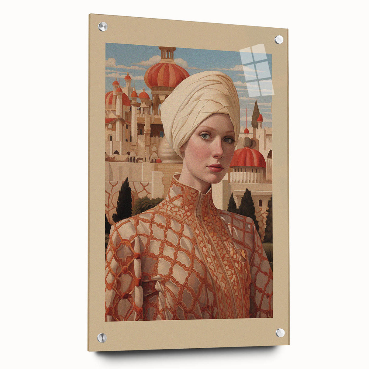 Electric Wall Art – Elegant Portrait of Woman in Palace Setting Electric Print