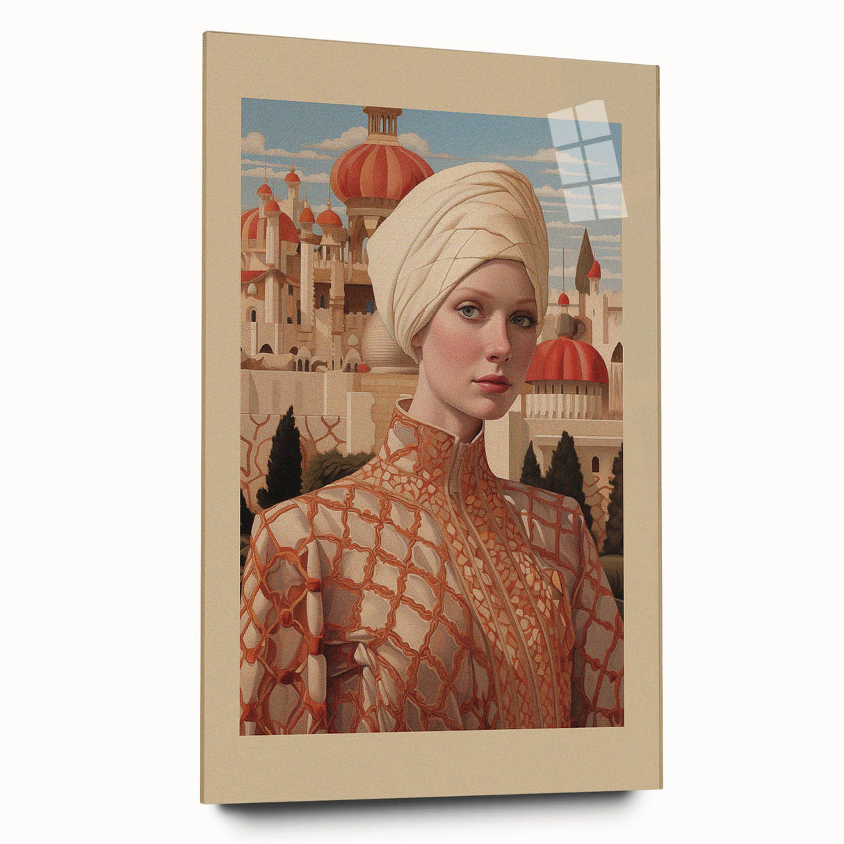 Electric Wall Art – Elegant Portrait of Woman in Palace Setting Electric Print