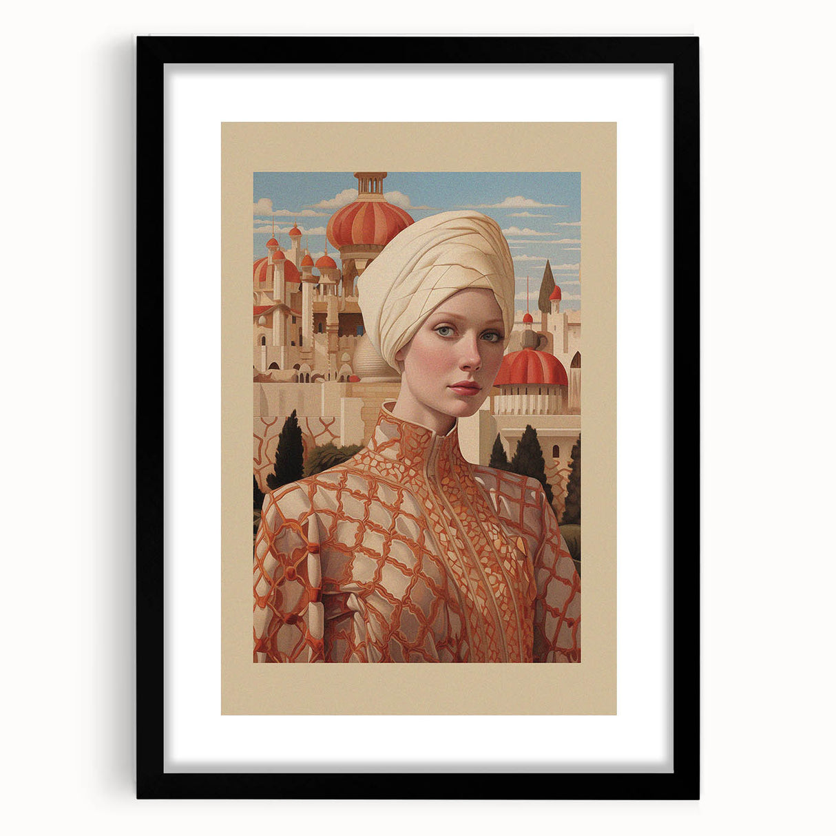 Electric Wall Art – Elegant Portrait of Woman in Palace Setting Electric Print