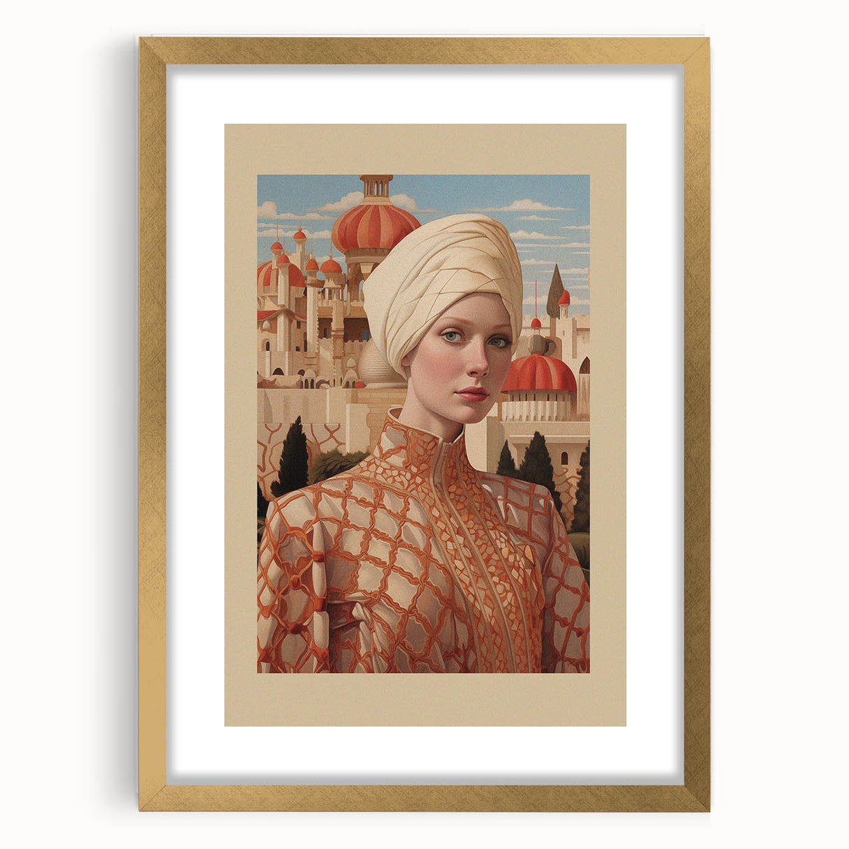 Electric Wall Art – Elegant Portrait of Woman in Palace Setting Electric Print