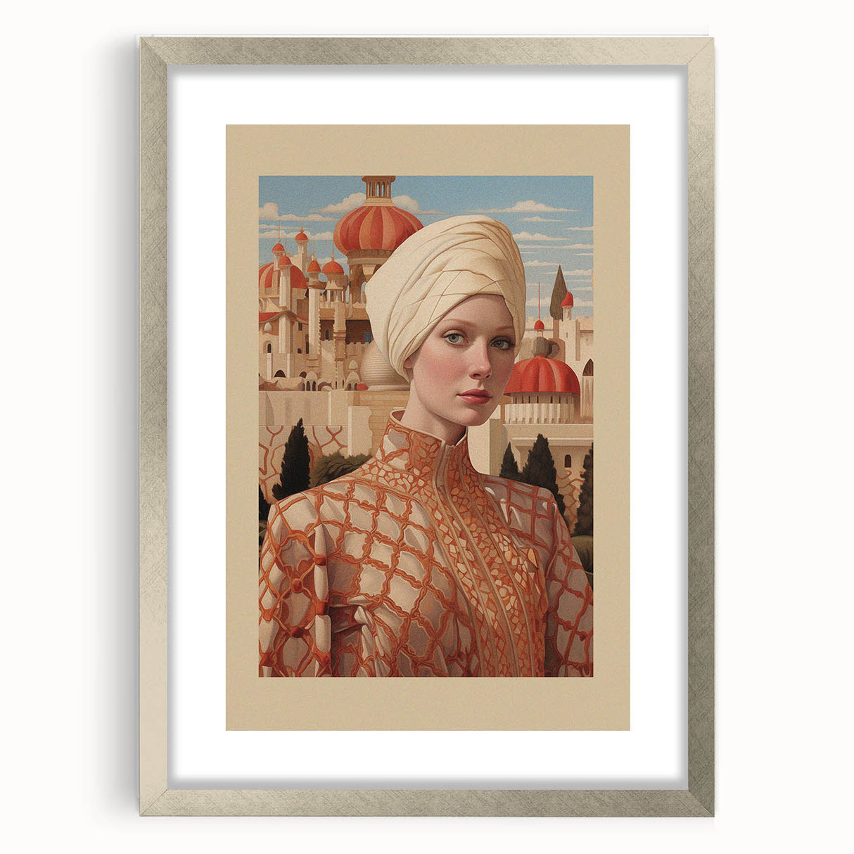 Electric Wall Art – Elegant Portrait of Woman in Palace Setting Electric Print