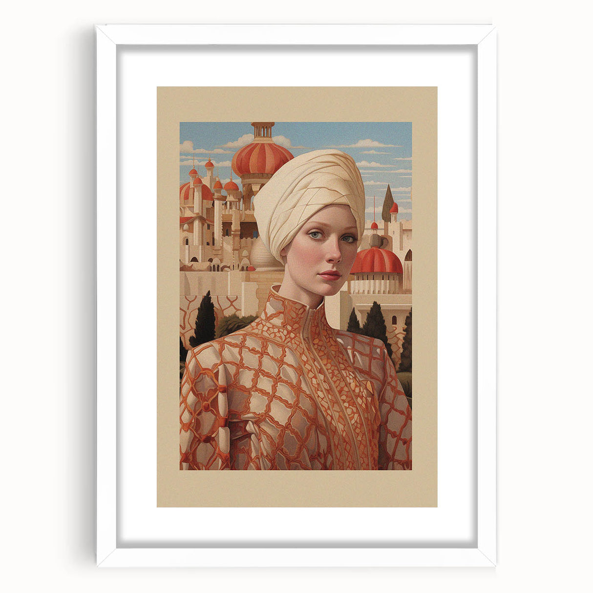 Electric Wall Art – Elegant Portrait of Woman in Palace Setting Electric Print