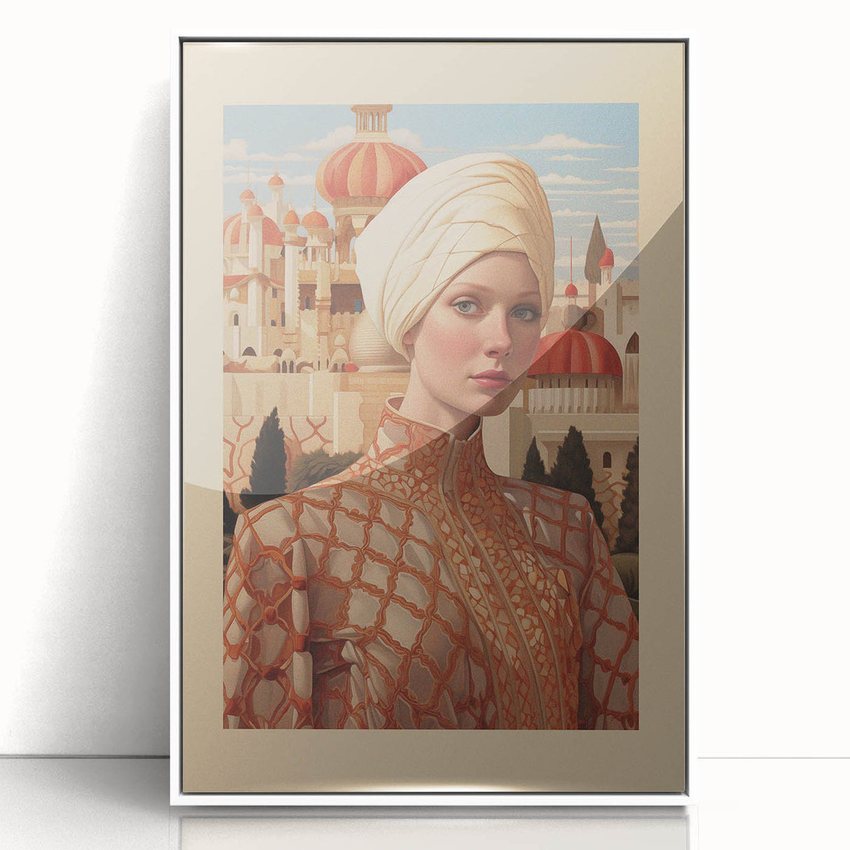 Electric Wall Art – Elegant Portrait of Woman in Palace Setting Electric Print