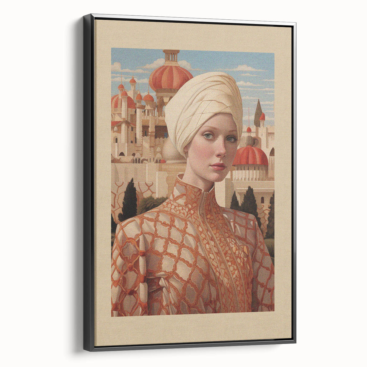Electric Wall Art – Elegant Portrait of Woman in Palace Setting Electric Print