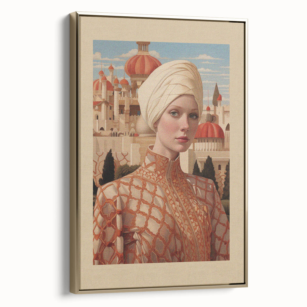 Electric Wall Art – Elegant Portrait of Woman in Palace Setting Electric Print
