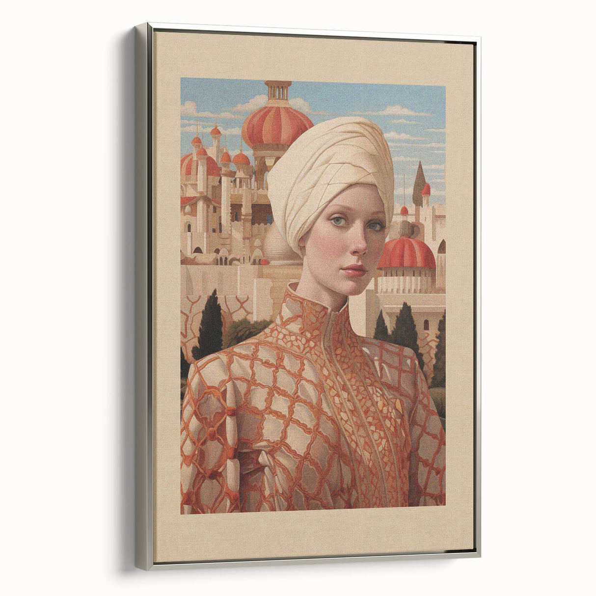 Electric Wall Art – Elegant Portrait of Woman in Palace Setting Electric Print