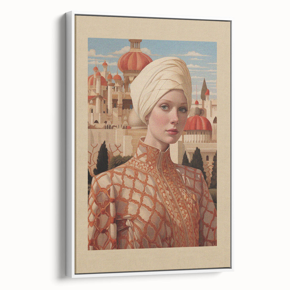 Electric Wall Art – Elegant Portrait of Woman in Palace Setting Electric Print