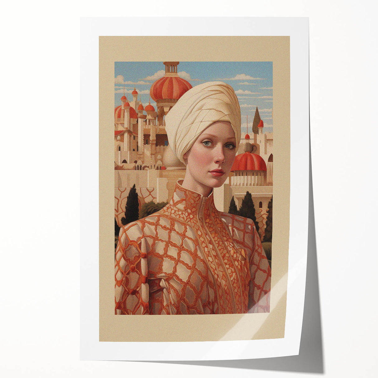 Electric Wall Art – Elegant Portrait of Woman in Palace Setting Electric Print