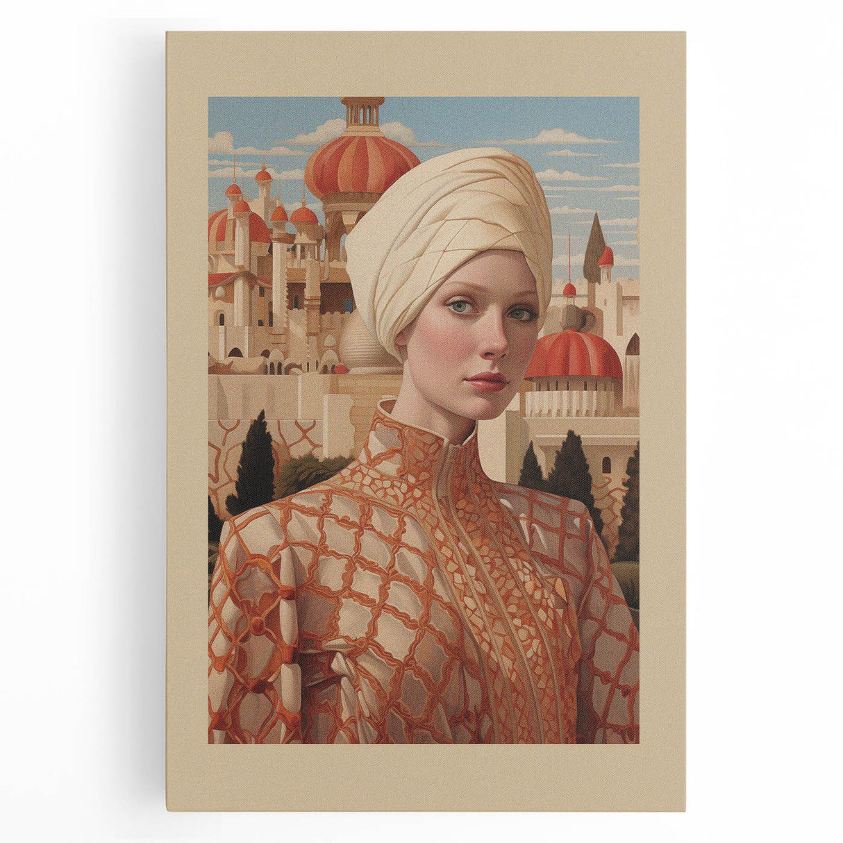 Electric Wall Art – Elegant Portrait of Woman in Palace Setting Electric Print