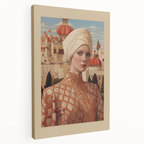 Electric Wall Art – Elegant Portrait of Woman in Palace Setting Electric Print