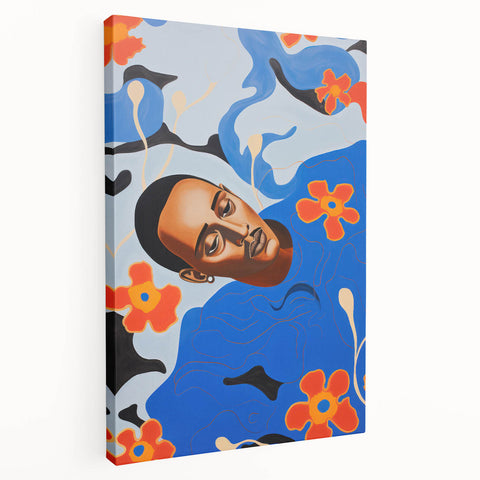 Modern Electric Portrait Canvas - Vibrant Abstract Floral Wall Art Decor