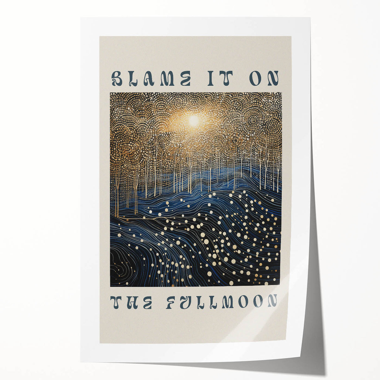 Electric Wall Art – Cosmic Full Moon Landscape with Text Electric Print
