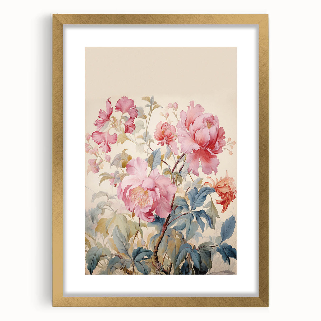 Electric Wall Art – Soft Pink Floral Bouquet with Blue Leaves Electric Print