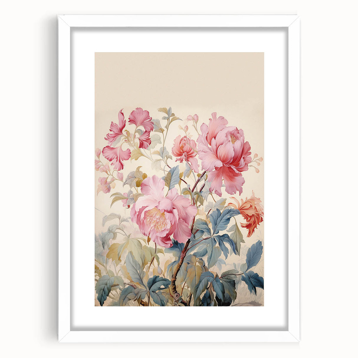 Electric Wall Art – Soft Pink Floral Bouquet with Blue Leaves Electric Print