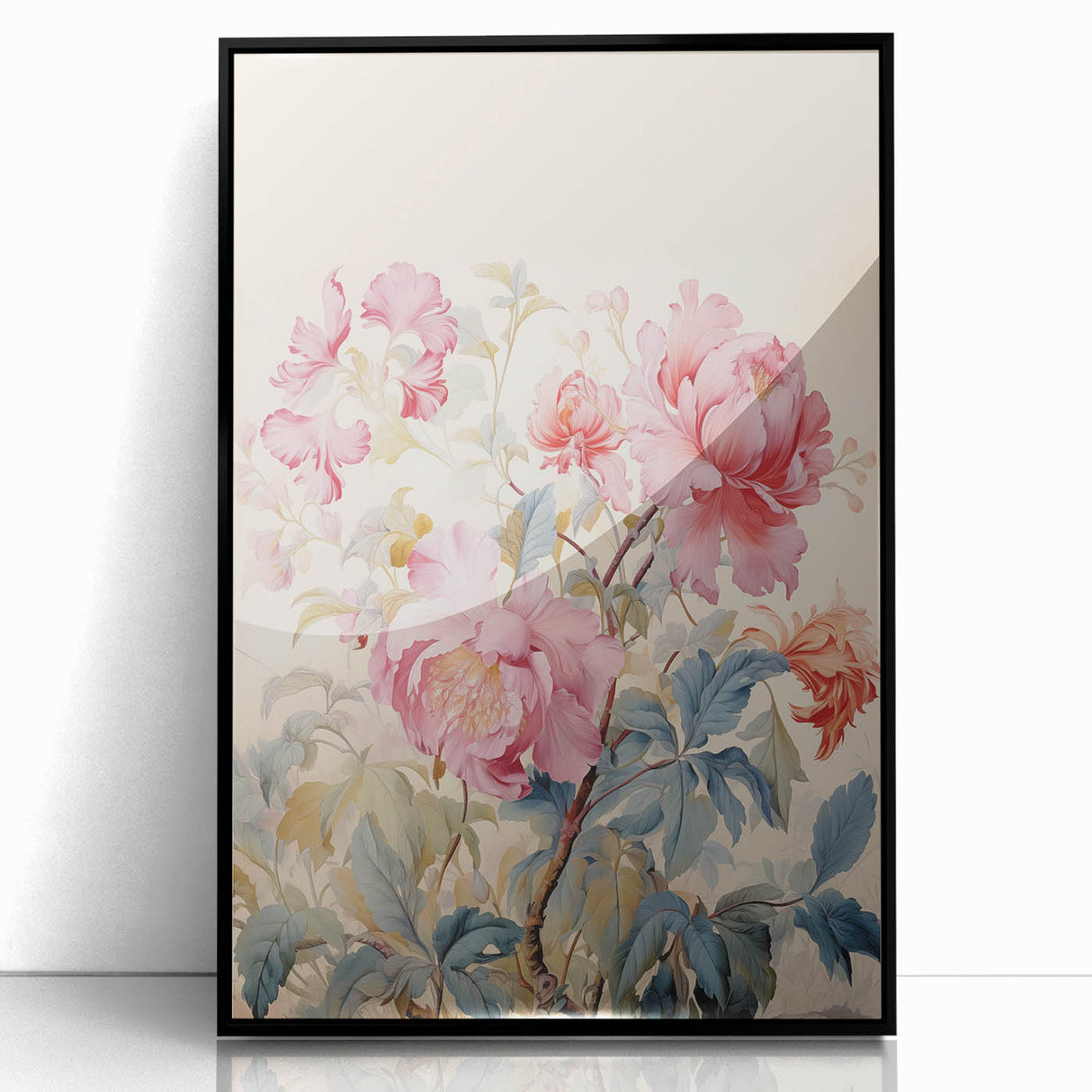 Electric Wall Art – Soft Pink Floral Bouquet with Blue Leaves Electric Print