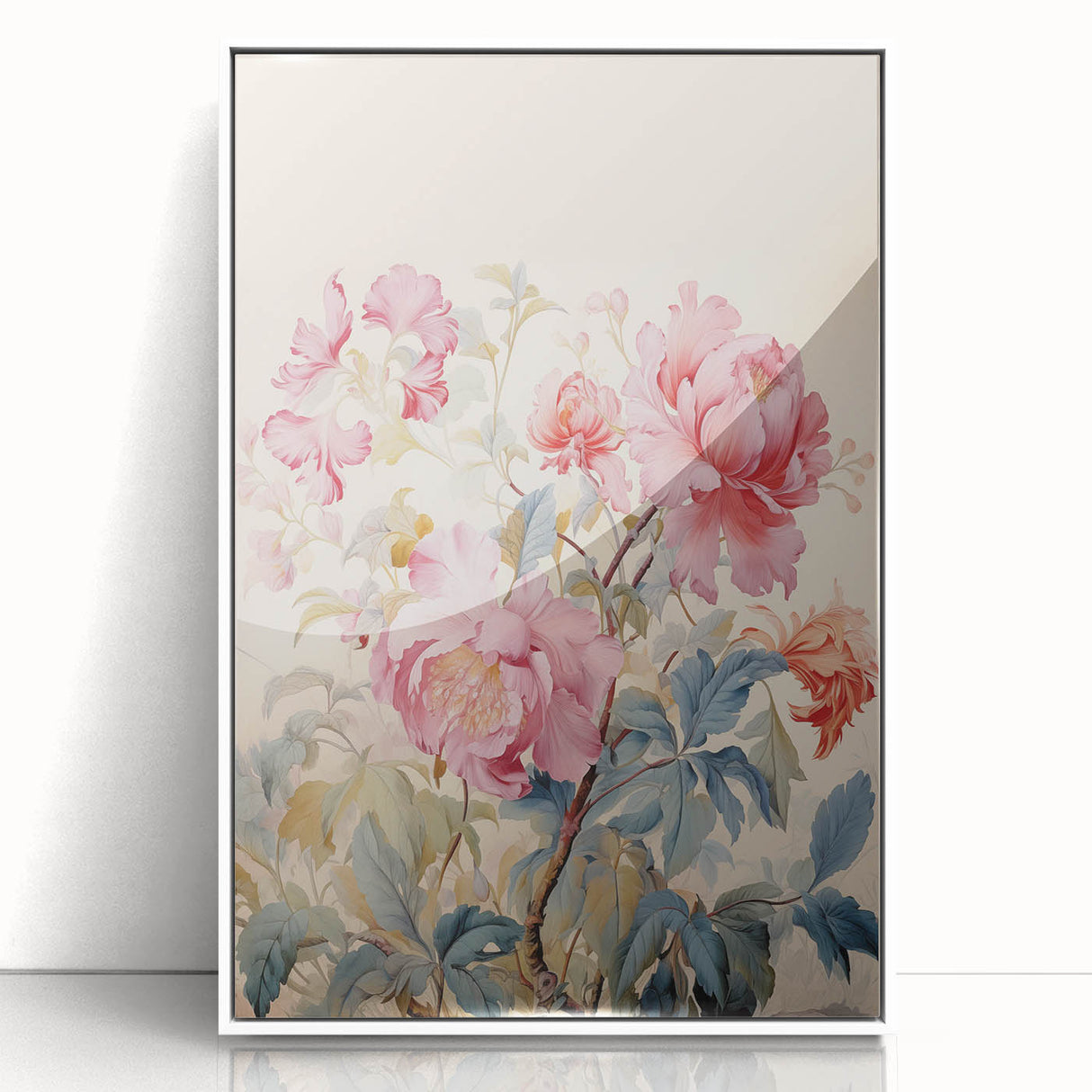 Electric Wall Art – Soft Pink Floral Bouquet with Blue Leaves Electric Print