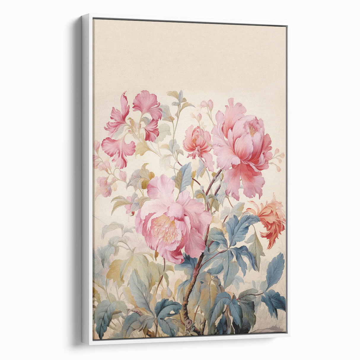 Electric Wall Art – Soft Pink Floral Bouquet with Blue Leaves Electric Print