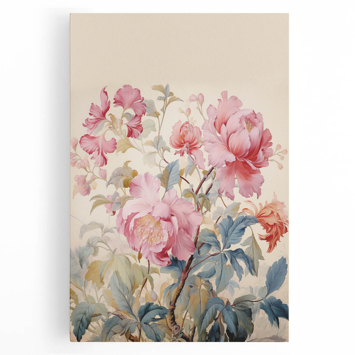 Electric Wall Art – Soft Pink Floral Bouquet with Blue Leaves Electric Print