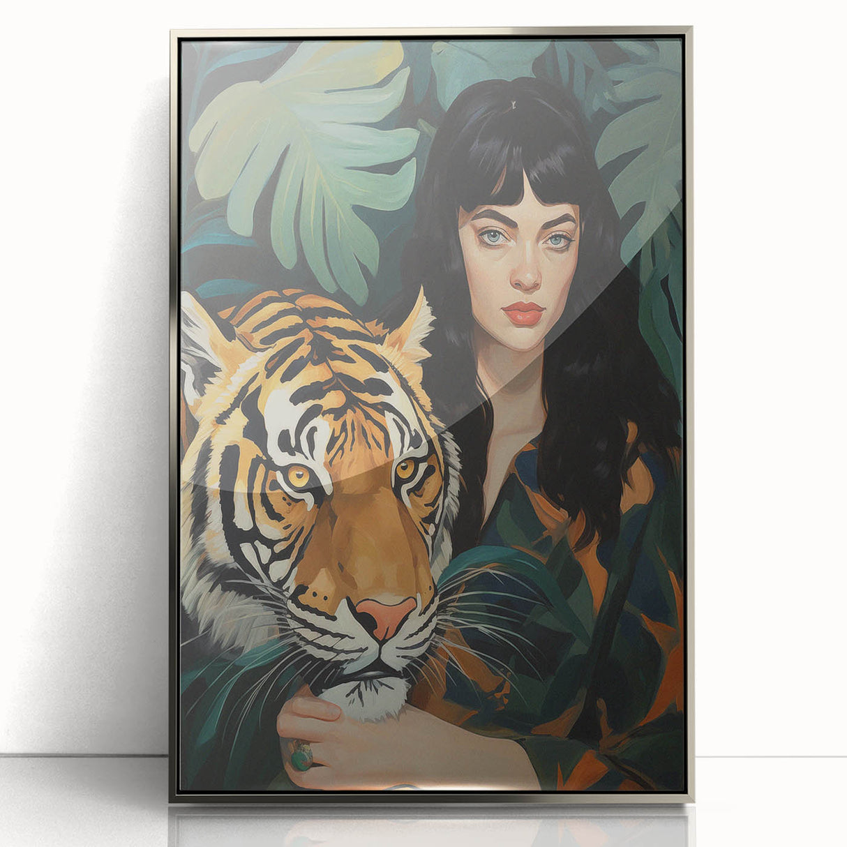 Electric Wall Art: Bold Woman and Tiger - Modern Electric Decor