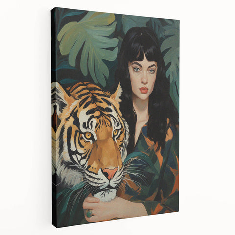 Electric Wall Art: Bold Woman and Tiger - Modern Electric Decor