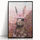 Electric Wall Art: Whimsical Rabbit in Pink Hat - Modern Electric Decor