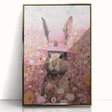 Electric Wall Art: Whimsical Rabbit in Pink Hat - Modern Electric Decor