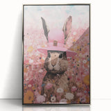Electric Wall Art: Whimsical Rabbit in Pink Hat - Modern Electric Decor