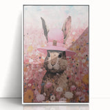 Electric Wall Art: Whimsical Rabbit in Pink Hat - Modern Electric Decor