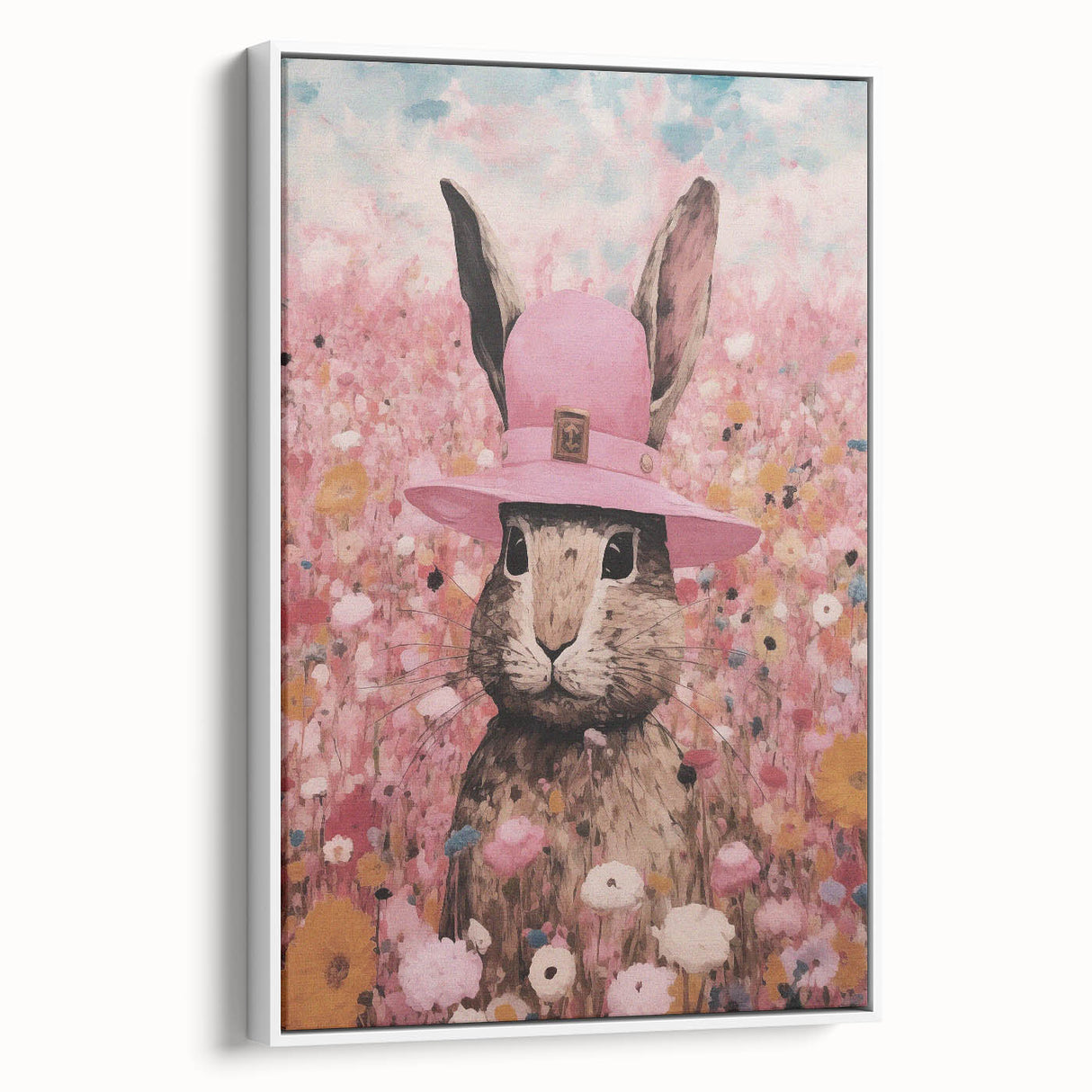 Electric Wall Art: Whimsical Rabbit in Pink Hat - Modern Electric Decor