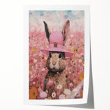Electric Wall Art: Whimsical Rabbit in Pink Hat - Modern Electric Decor