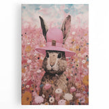 Electric Wall Art: Whimsical Rabbit in Pink Hat - Modern Electric Decor