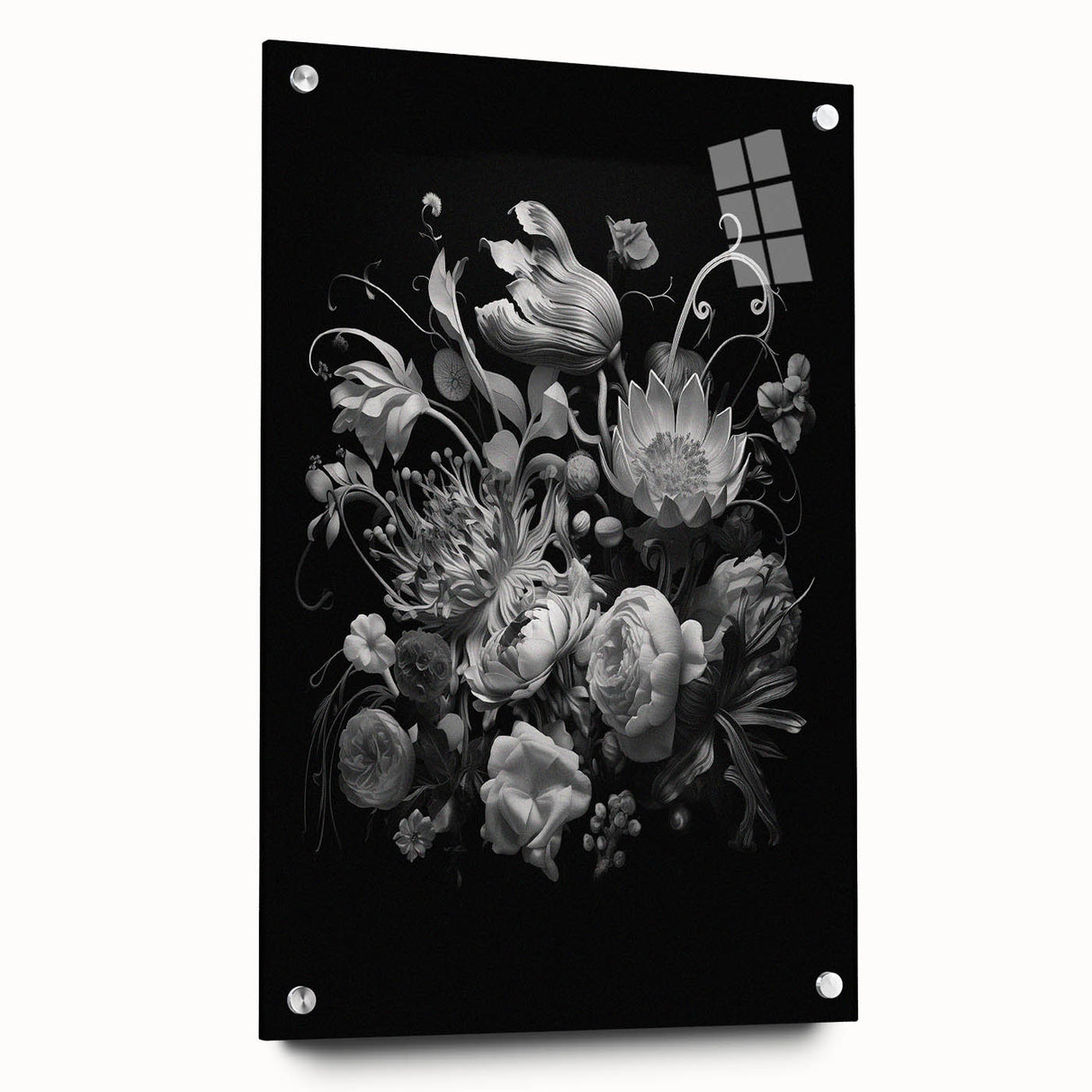 Electric Wall Art - Dark Floral Black and White Painting - Moody Decor