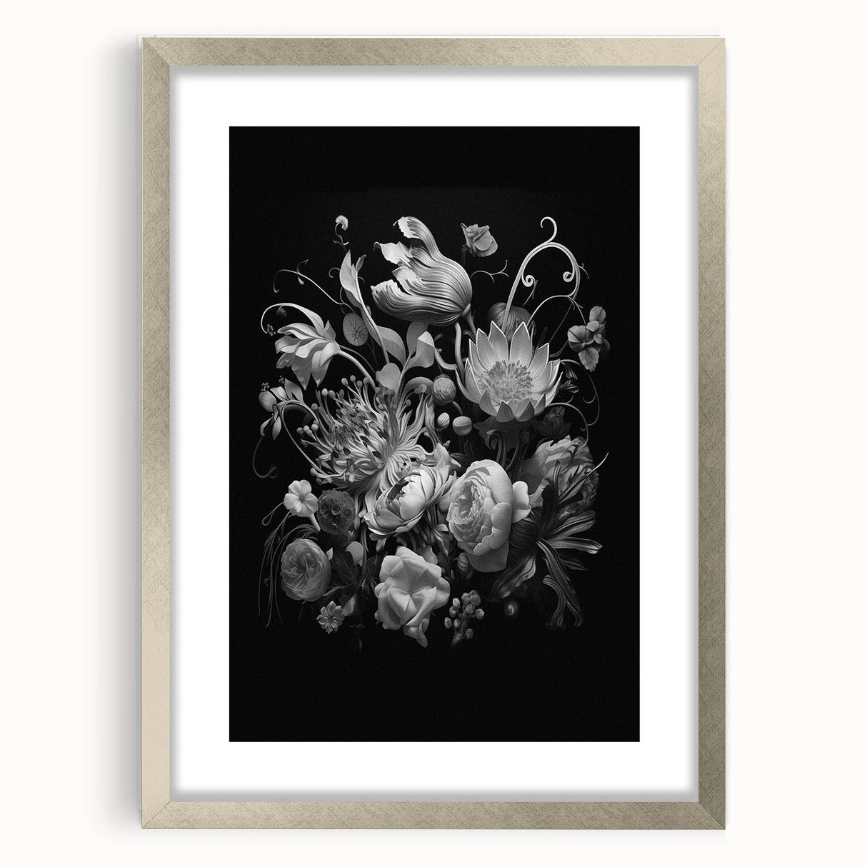 Electric Wall Art - Dark Floral Black and White Painting - Moody Decor