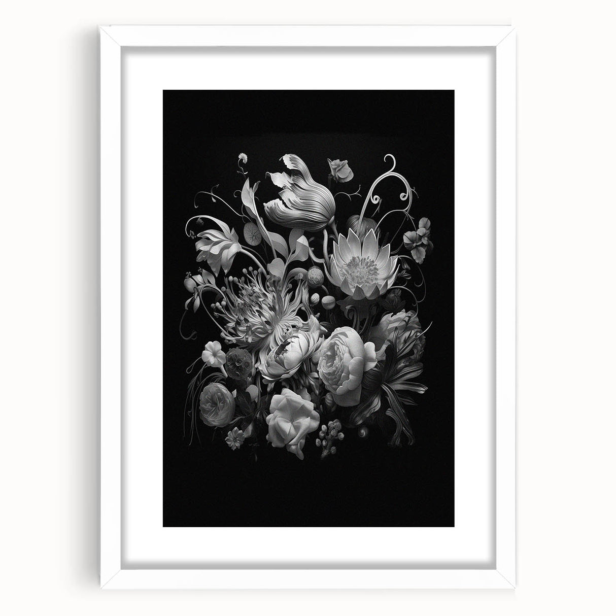 Electric Wall Art - Dark Floral Black and White Painting - Moody Decor