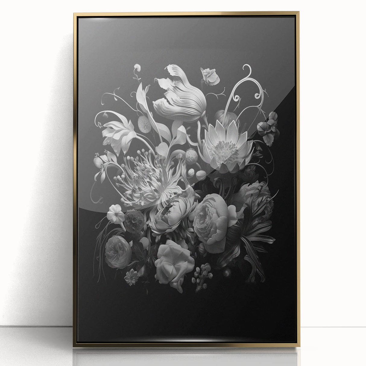Electric Wall Art - Dark Floral Black and White Painting - Moody Decor